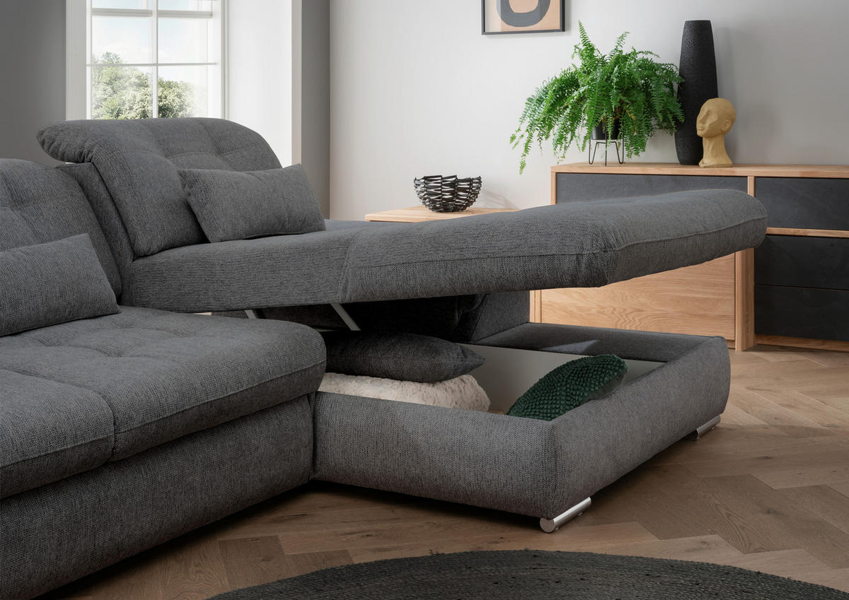 ECKSOFA in Chenille Anthrazit  - Chromfarben/Anthrazit, Modern, Textil/Metall (314/184cm) - Livetastic