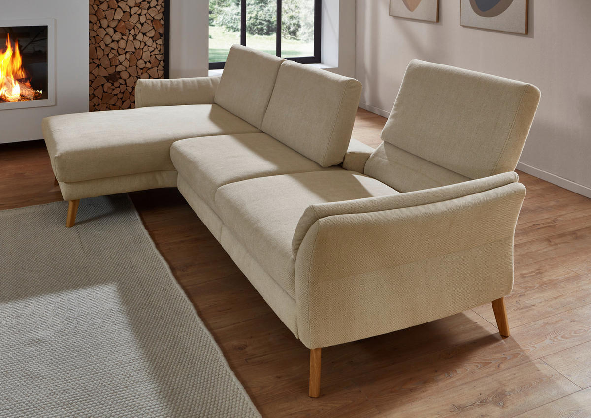ECKSOFA Beige Chenille, Flachgewebe  - Beige/Naturfarben, Design, Holz/Textil (281/157cm) - Valnatura