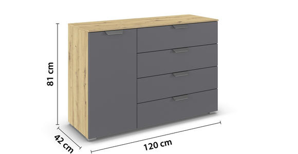 KOMMODE , 120/81/42 cm, 4 Schublade(n)  - Chromfarben/Dunkelgrau, Design, Holzwerkstoff/Metall (120/81/42cm) - Carryhome