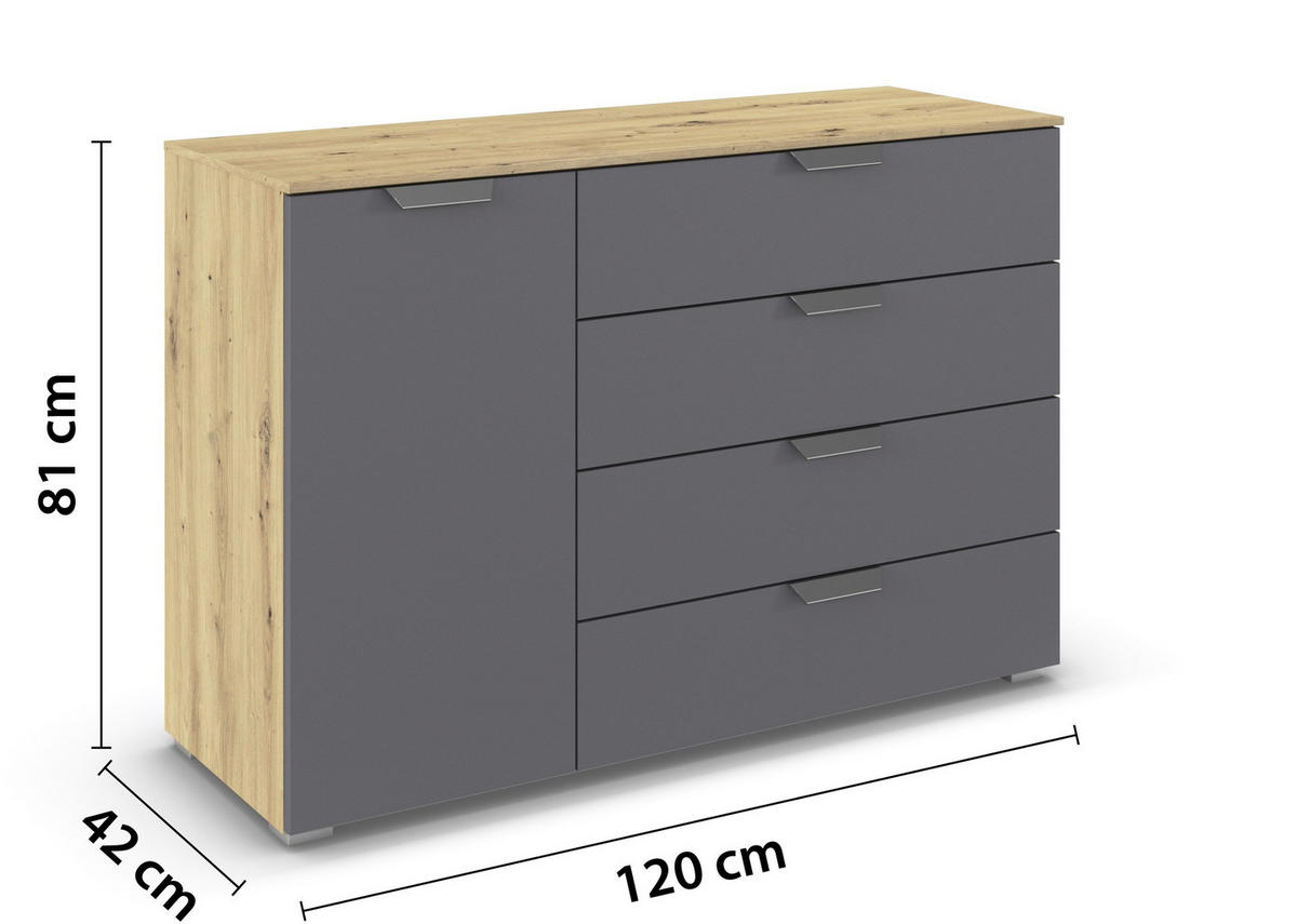 KOMMODE  in 120/81/42 cm  - Chromfarben/Dunkelgrau, Design, Holzwerkstoff/Metall (120/81/42cm) - Carryhome
