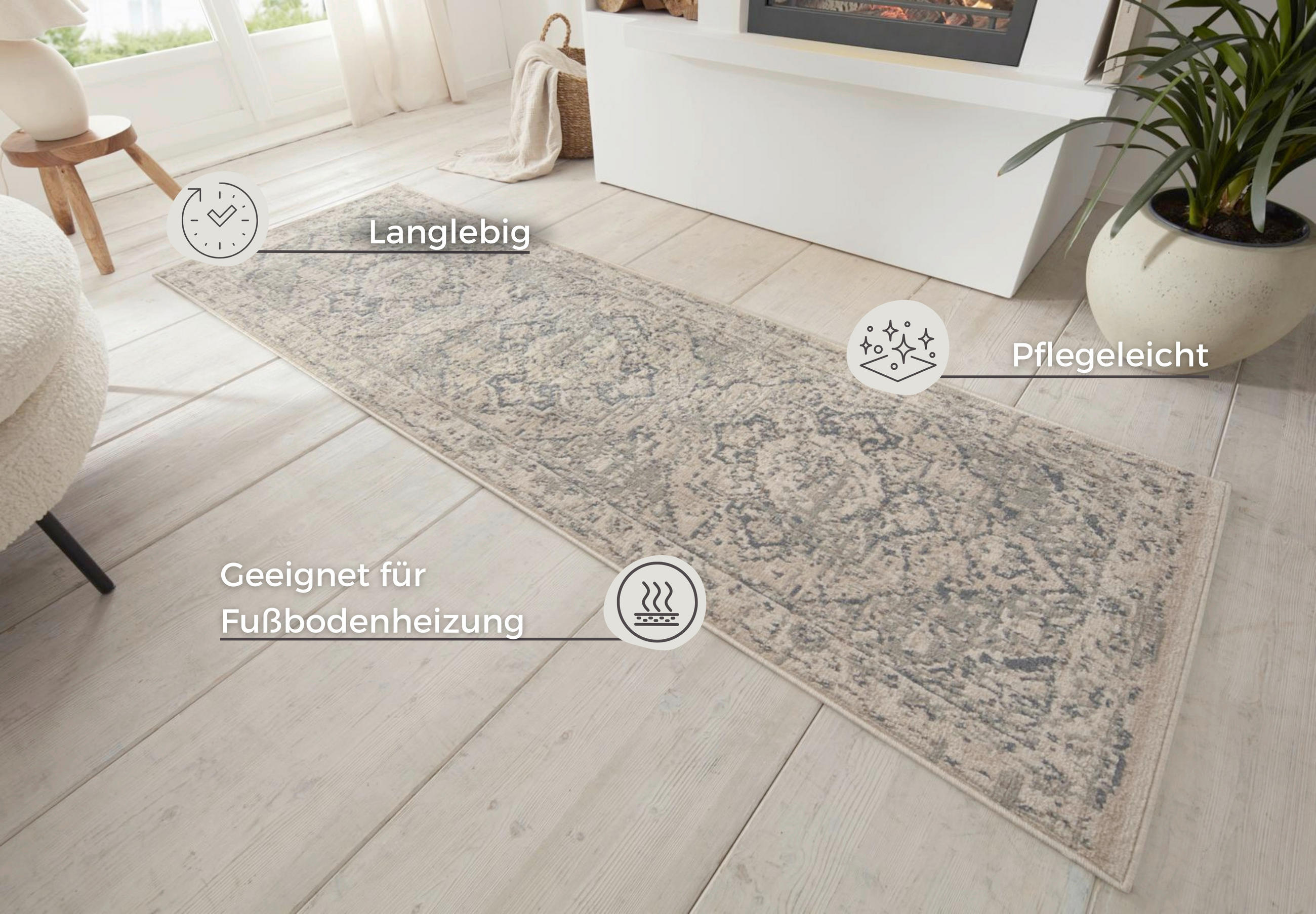 LÄUFER 80/200 cm Terrain  - Creme/Grau, Design, Kunststoff/Textil (80/200cm)
