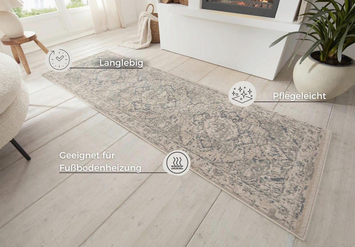 LÄUFER 80/200 cm Terrain  - Creme/Grau, Design, Kunststoff/Textil (80/200cm)