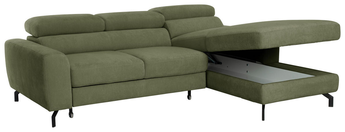 ECKSOFA LARGO in Chenille Grün  226/177 cm  - Schwarz/Grün, Design, Textil/Metall (226/177cm) - Livetastic