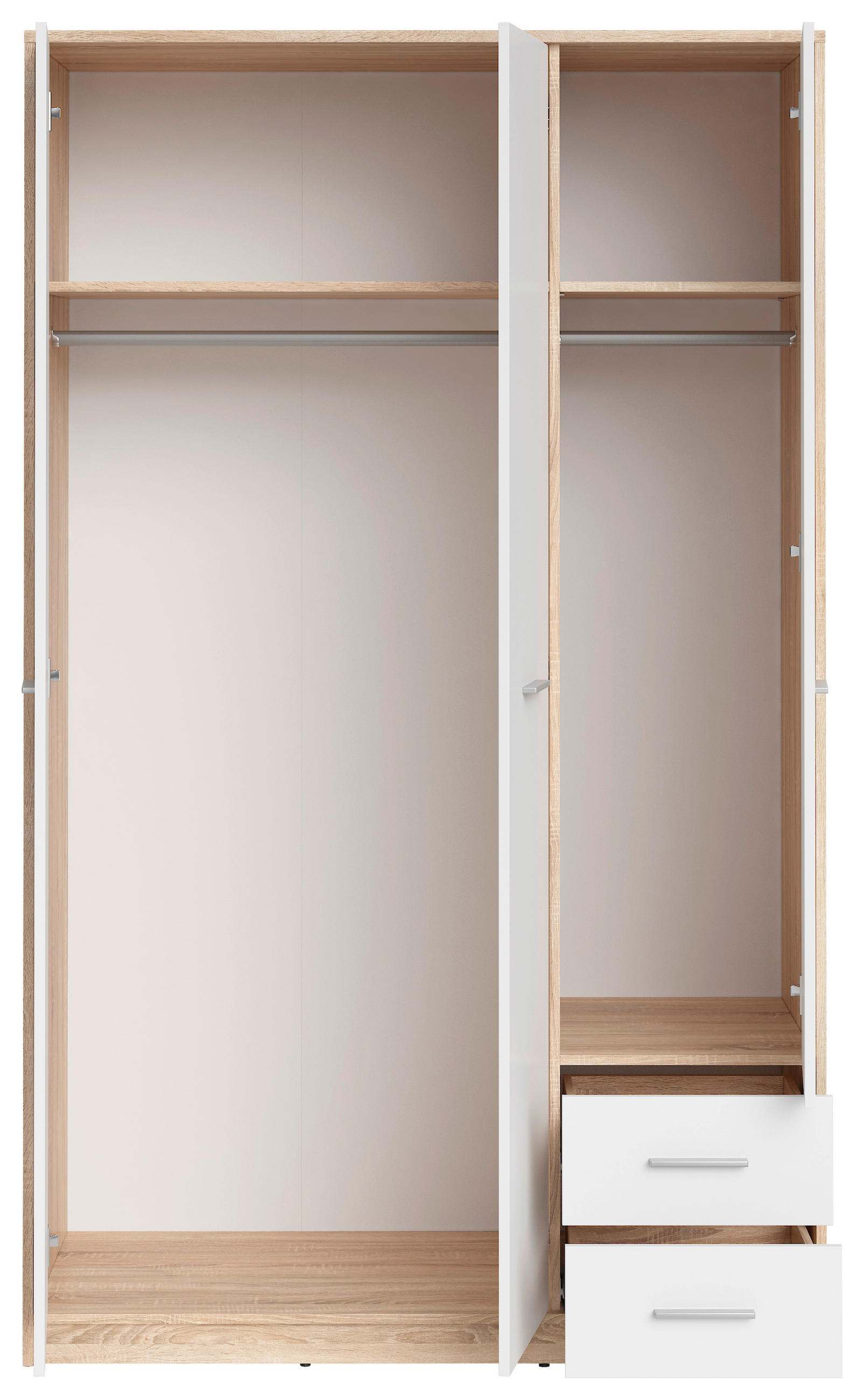 DREHTÜRENSCHRANK 118,5/197/54,5 cm 3-türig Weiß, Sonoma Eiche  - Silberfarben/Weiß, MODERN, Holzwerkstoff/Kunststoff (118,5/197/54,5cm) - MID.YOU