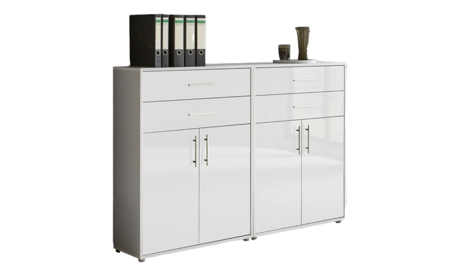 Mid.you Aktenschrank Grau, Weiß Hochglanz 168.8x113.6x33 cm