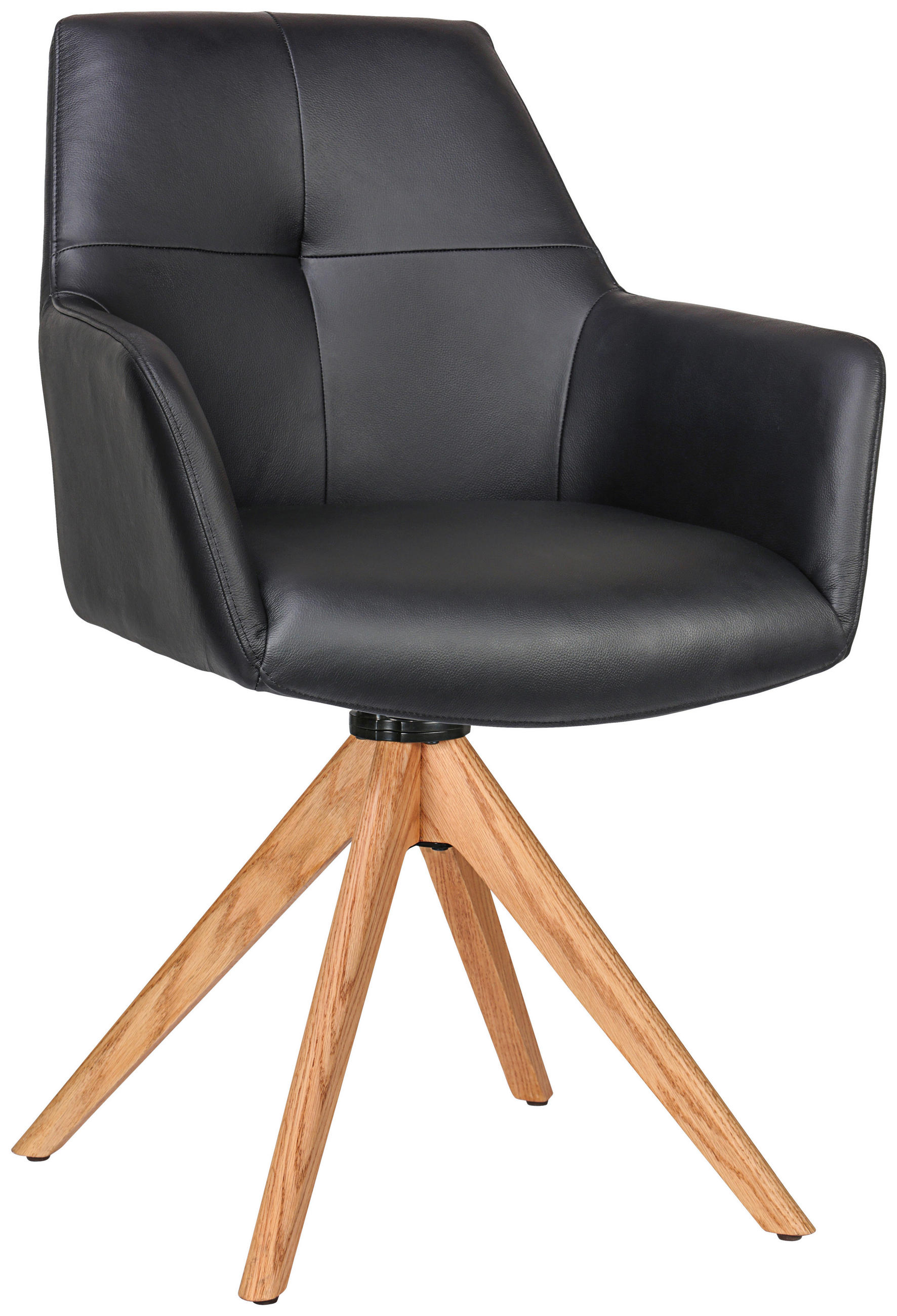 ARMLEHNSTUHL in Holz, Leder Schwarz, Eichefarben  - Eichefarben/Schwarz, KONVENTIONELL, Leder/Holz (59,5/87,5/63cm) - Novel