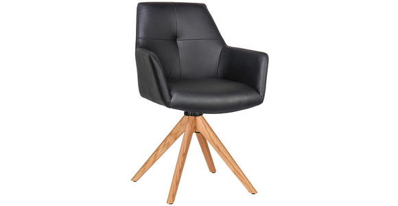 ARMLEHNSTUHL in Holz, Leder Schwarz, Eichefarben  - Eichefarben/Schwarz, KONVENTIONELL, Leder/Holz (59,5/87,5/63cm) - Novel
