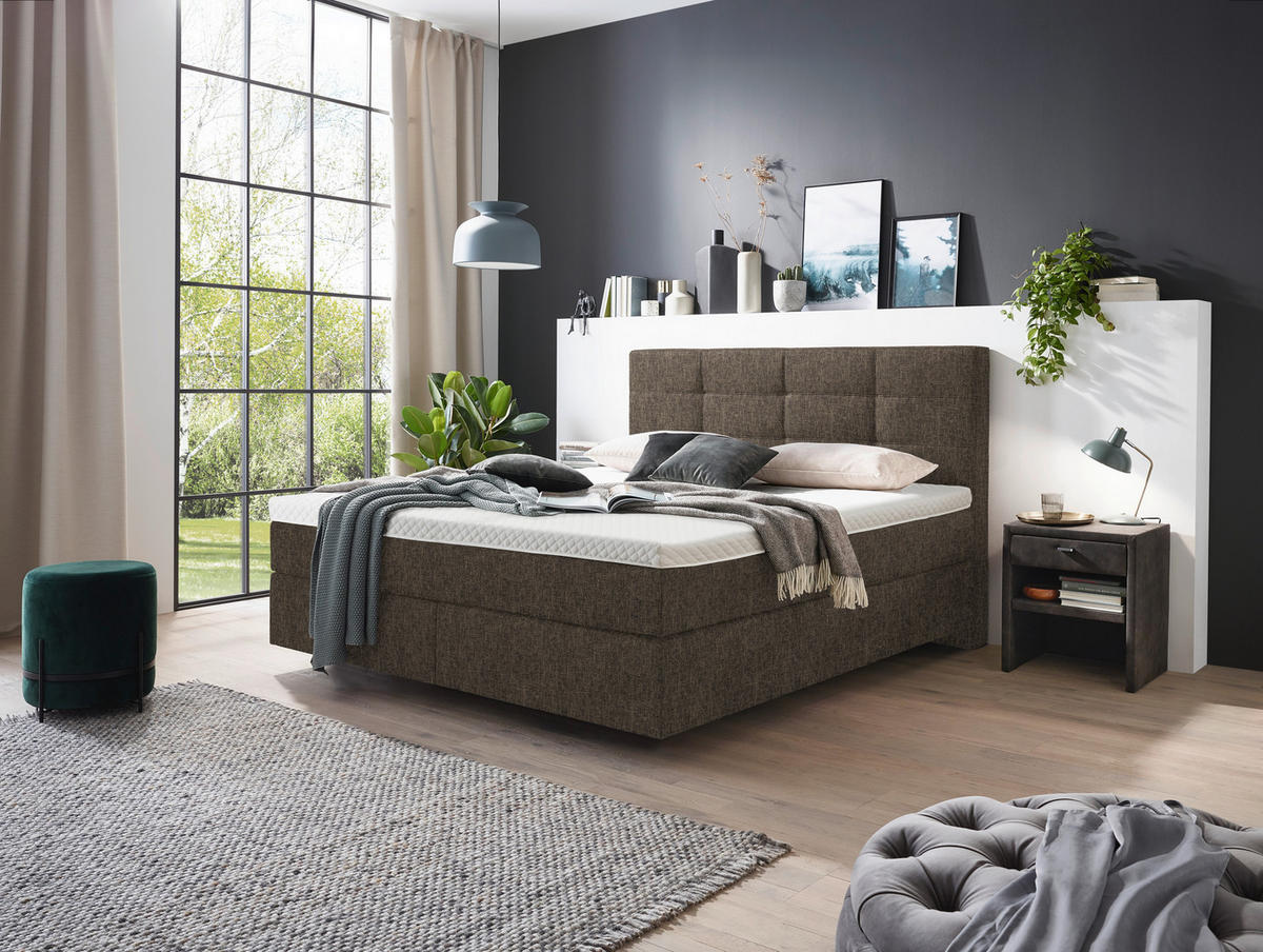 BOXSPRINGBETT 180/200 cm  in Braun  - Chromfarben/Braun, Konventionell, Kunststoff/Textil (180/200cm) - Voleo