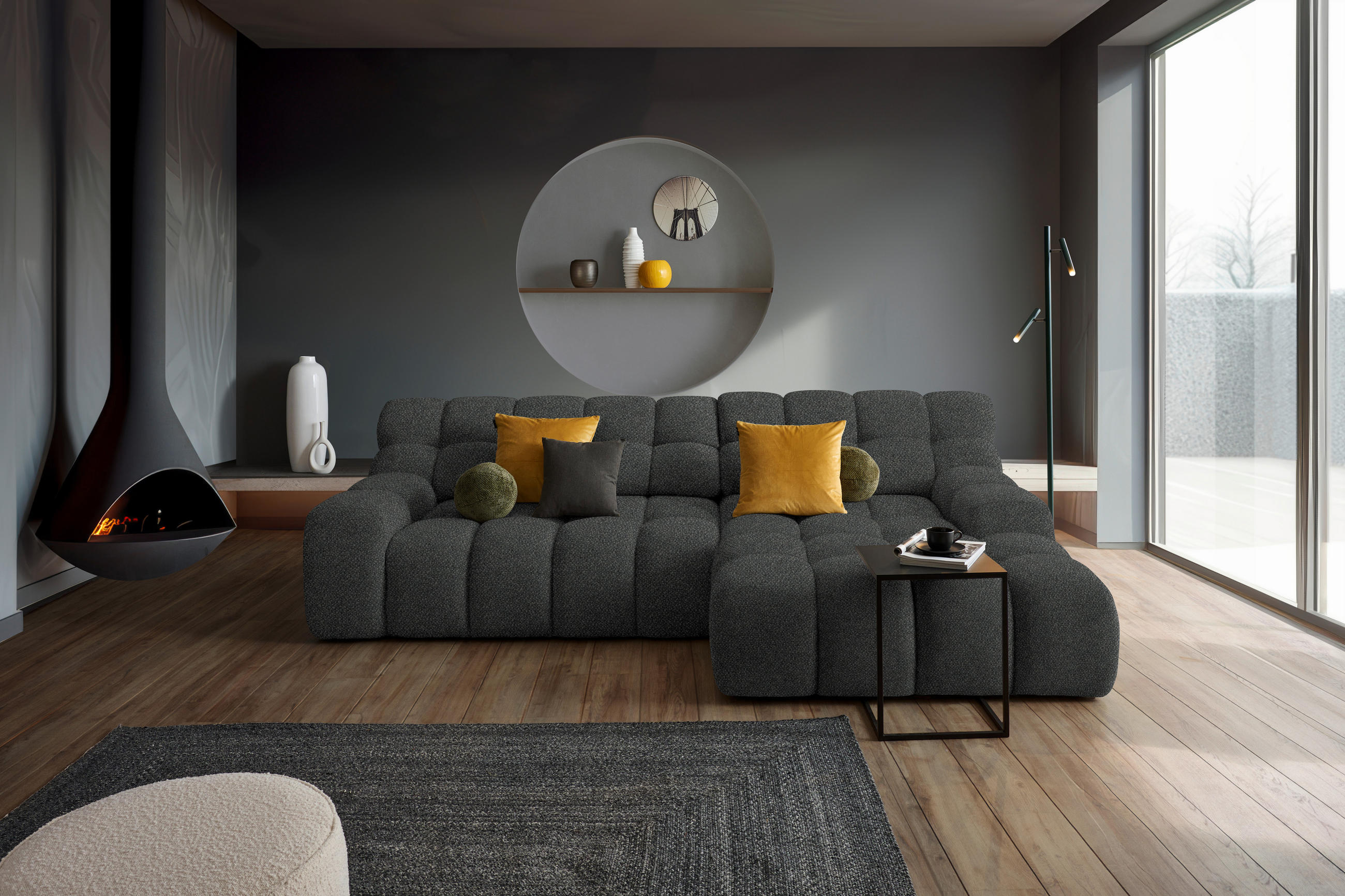 ECKSOFA in Webstoff Anthrazit  - Anthrazit/Schwarz, Modern, Kunststoff/Textil (297/180cm) - Welnova