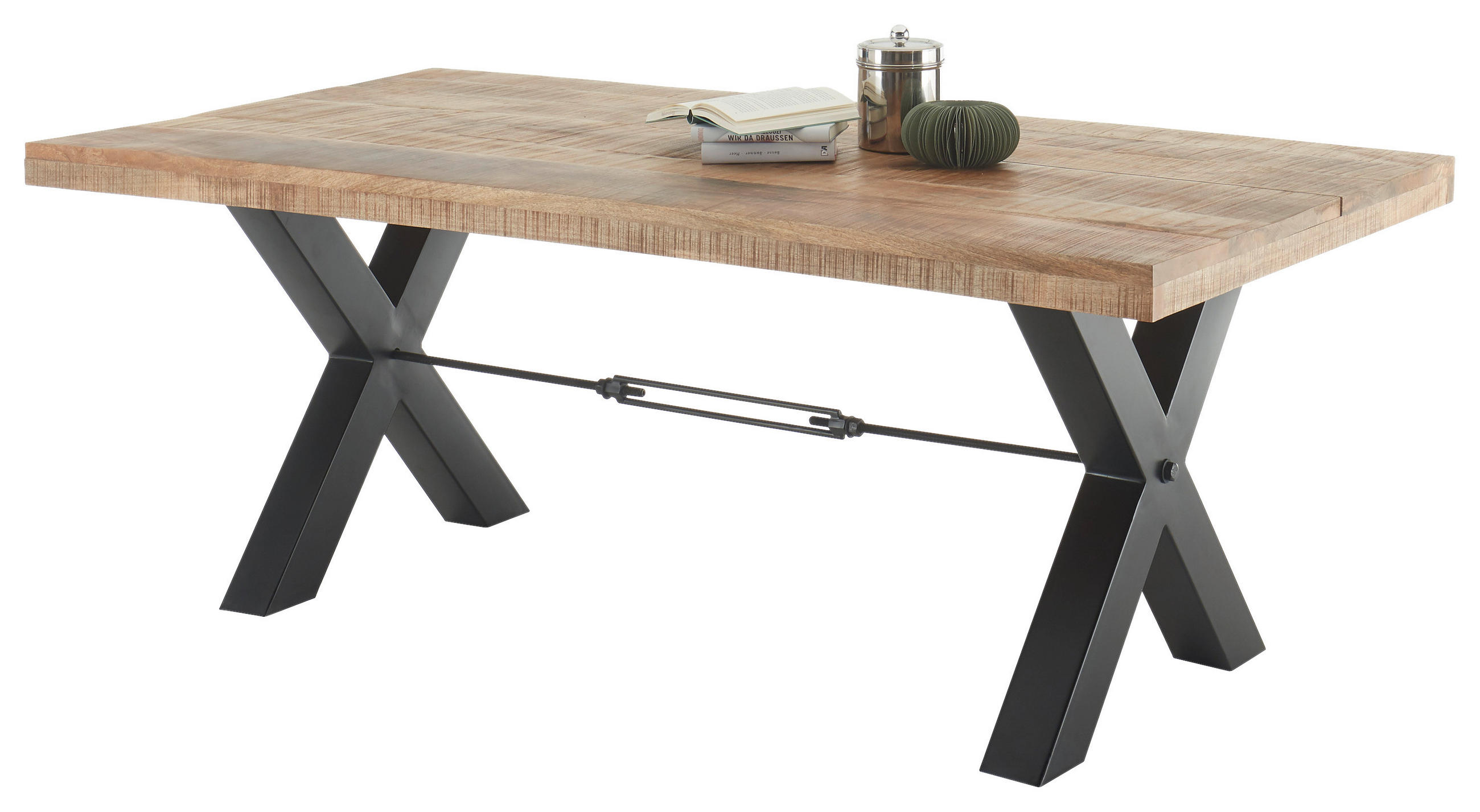 ESSTISCH Mangoholz massiv  - Schwarz, Basics, Holz/Metall (200/100/77cm) - Livetastic