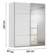 SCHWEBETÜRENSCHRANK  in Grau, Weiß  - Alufarben/Weiß, KONVENTIONELL, Glas/Holzwerkstoff (181/223/68cm) - Novel