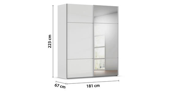 SCHWEBETÜRENSCHRANK in Grau, Weiß - Alufarben/Weiß, KONVENTIONELL, Glas/Holzwerkstoff (181/223/68cm) - Novel