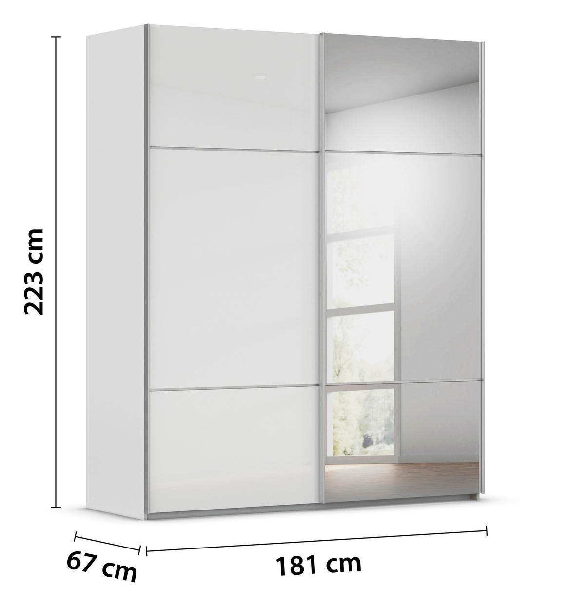 SCHWEBETÜRENSCHRANK in Grau, Weiss  - Weiss/Alufarben, Konventionell, Glas/Holzwerkstoff (181/223/68cm) - Novel
