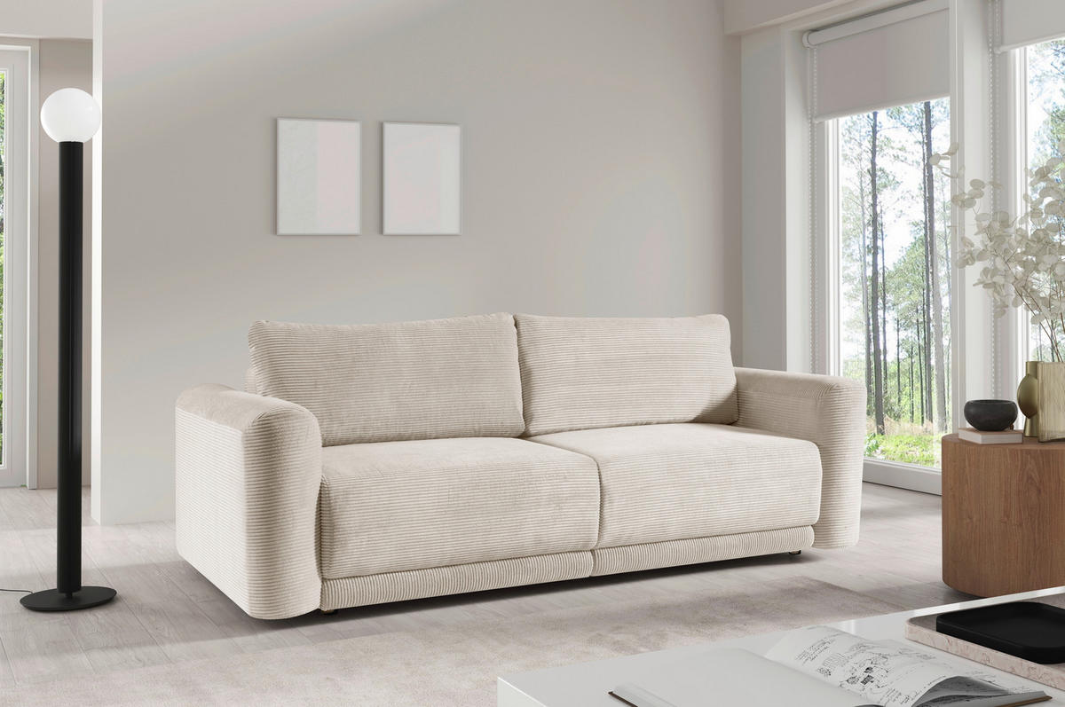SCHLAFSOFA NORMAN  mit gerippt Creme  - Creme/Schwarz, Design, Kunststoff/Textil (252/93/167cm) - Livetastic