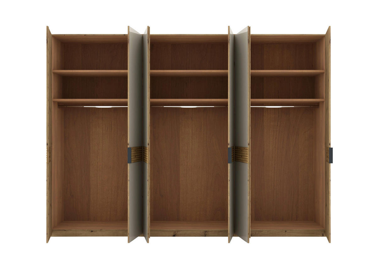 DREHTÜRENSCHRANK 300/216/58 cm,  in Braun, Eiche Bianco, 6 Tür(en)  - Schieferfarben/Eiche Bianco, Design, Glas/Holz (300/216/58cm) - Musterring