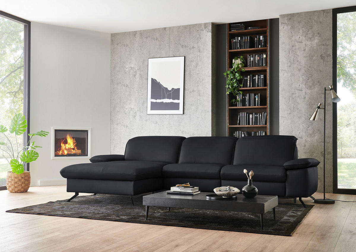 ECKSOFA  Echtleder Anthrazit  - Anthrazit/Schwarz, Design, Leder/Metall (169/307cm) - Beldomo Premium