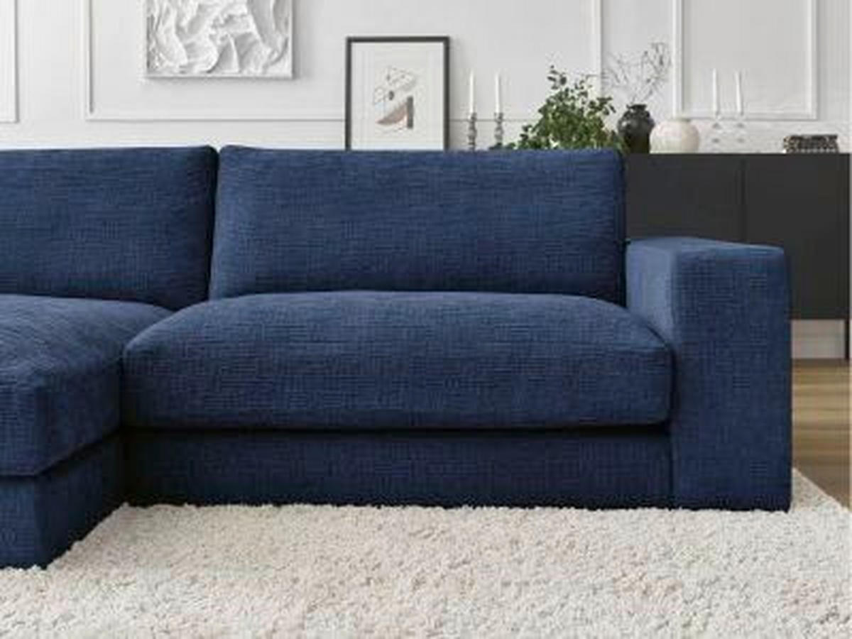 ECKSOFA Ottomane links  LEONARD  Dunkelblau Struktur  - Schwarz/Dunkelblau, MODERN, Kunststoff/Textil (159/274cm)