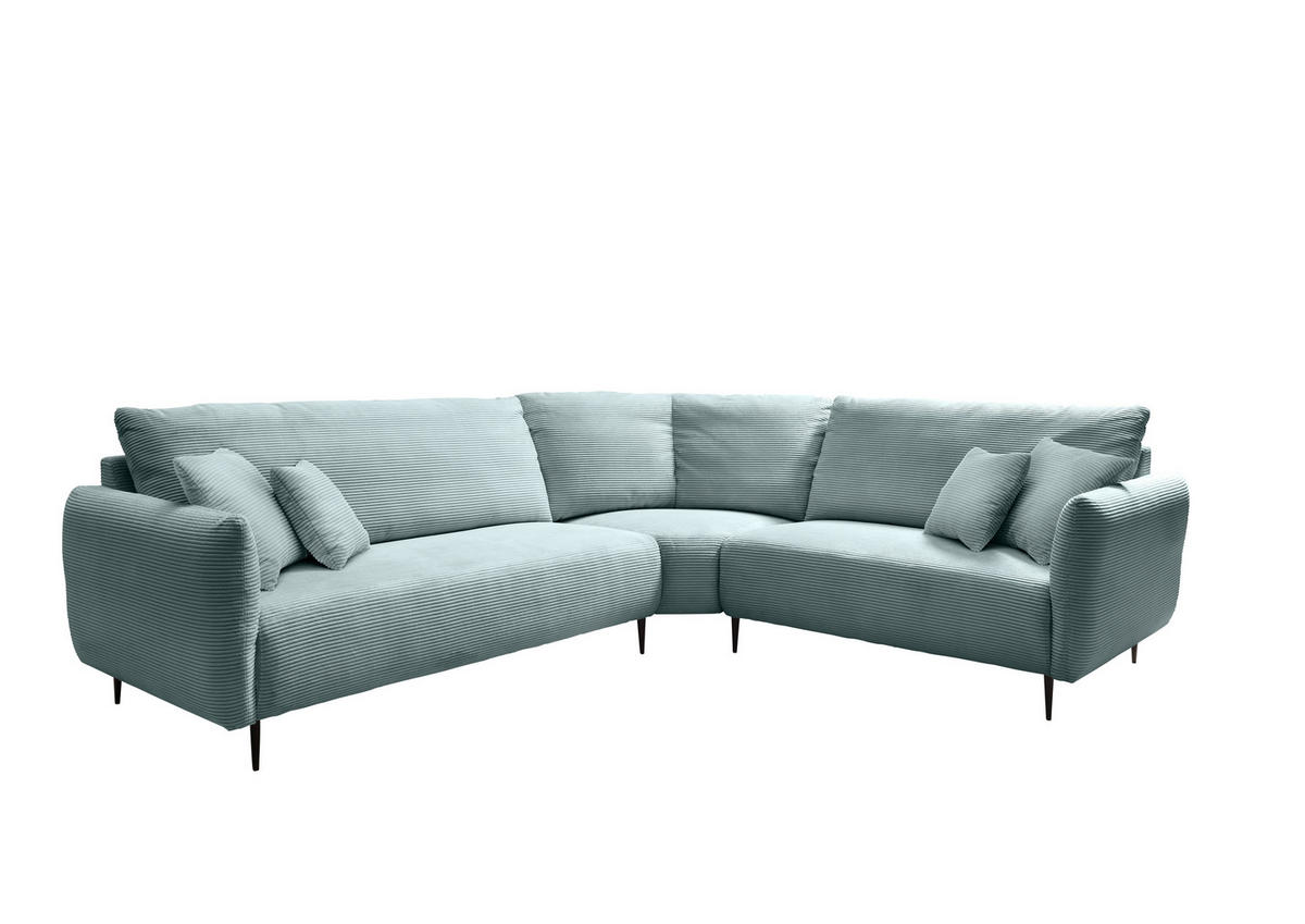 ECKSOFA Hellblau Cord  - Schwarz/Hellblau, Design, Textil/Metall (294/256cm) - Livetastic