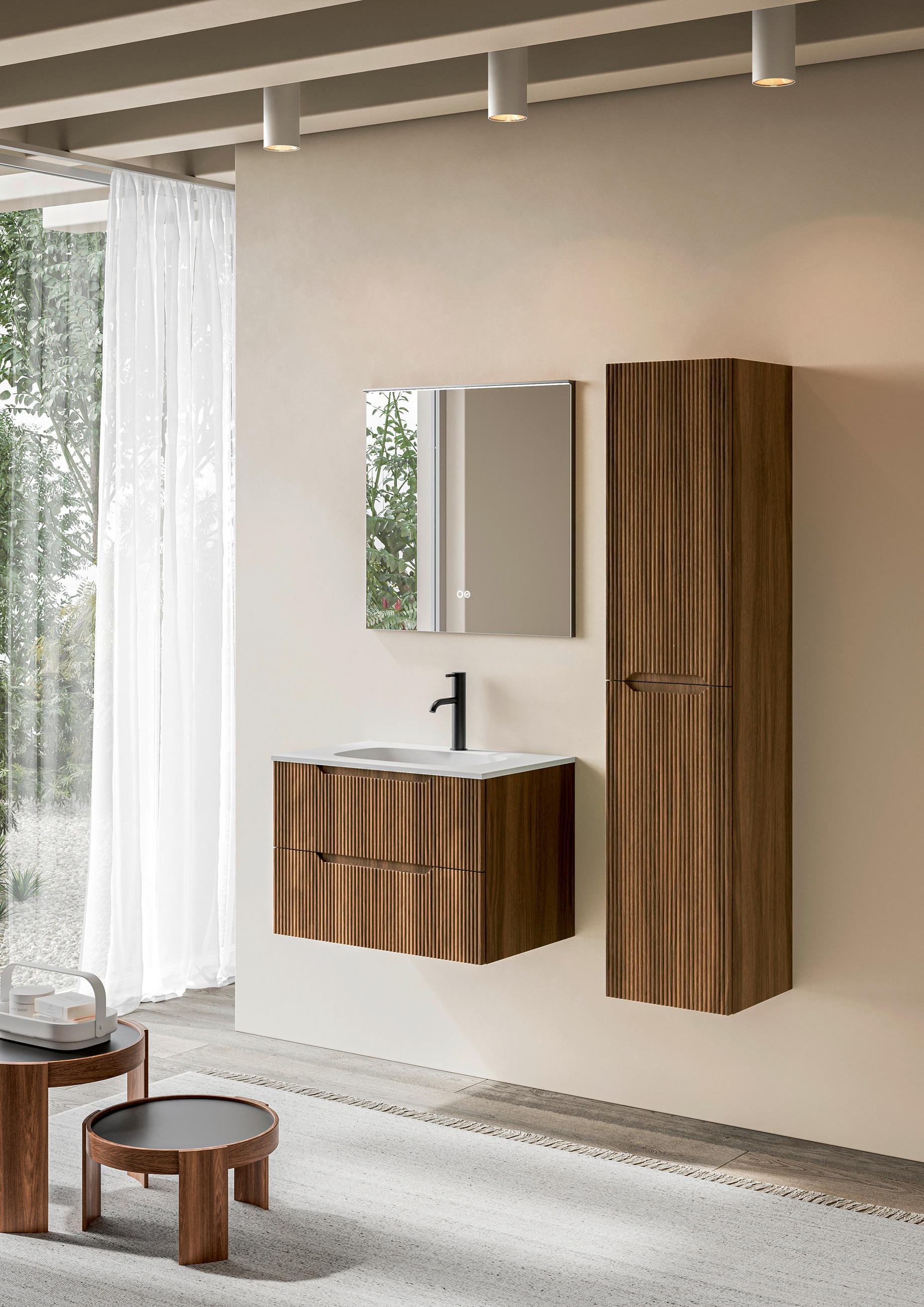 BADEZIMMER 3-teilig  in 70 cm  - Walnussfarben/Weiß, KONVENTIONELL, Holzwerkstoff/Stein (70cm) - Belluti