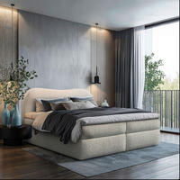 BOXBETT 200/200 cm,  in Beige, gepolstertes Kopfteil, Bettkasten, Topper, Matratzen, H3 = fest  - Beige/Schwarz, Design, Holz/Holzwerkstoff (200/200cm) - Chameo