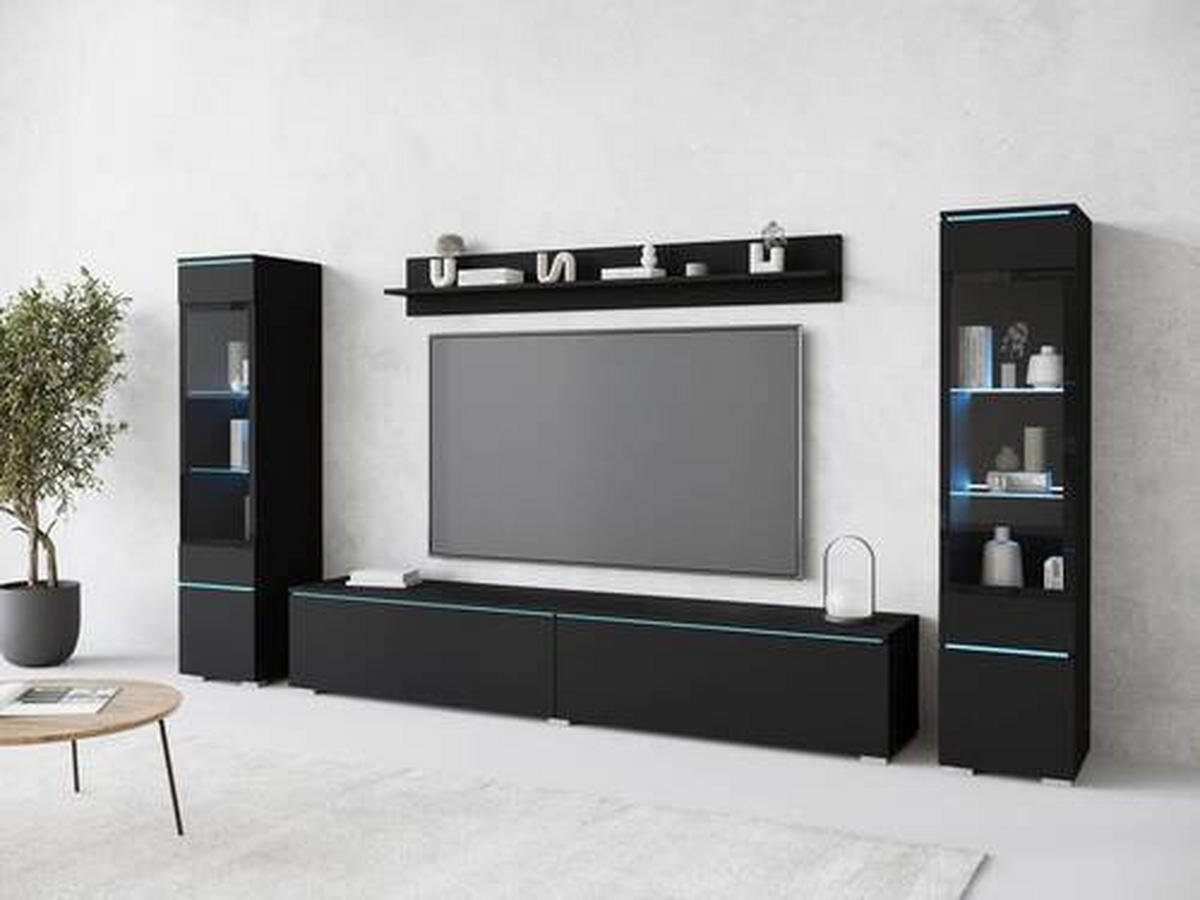 HYLLKOMBINATION 4 delar  i grafitfärgad  240/130/33 cm  - grafitfärgad/svart, Design, trämaterial/glas (240/130/33cm) - Livetastic