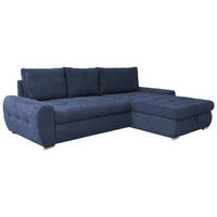 ECKSCHLAFSOFA in Velours Dunkelblau  - Chromfarben/Weiss, Design, Kunststoff/Textil (277/175cm) - Livetastic