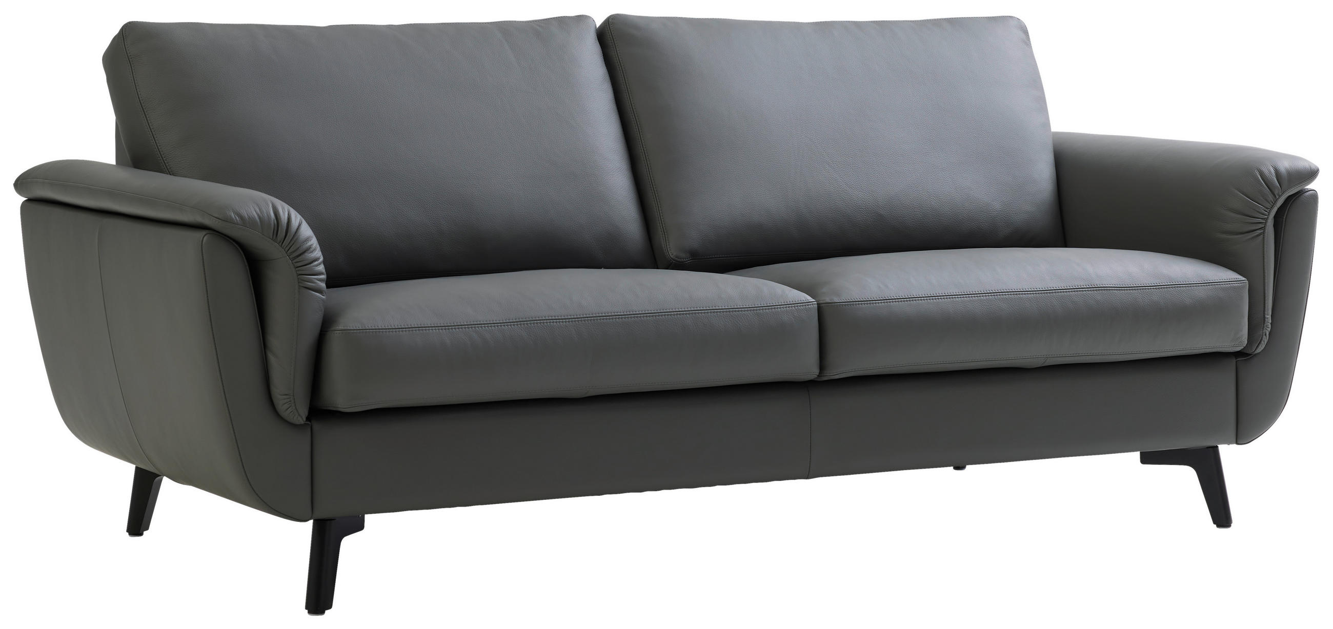 2,5-SITZER Classics Graphitfarben Echtleder  - Schwarz/Graphitfarben, MODERN, Leder/Holz (190/81/95cm) - Erpo