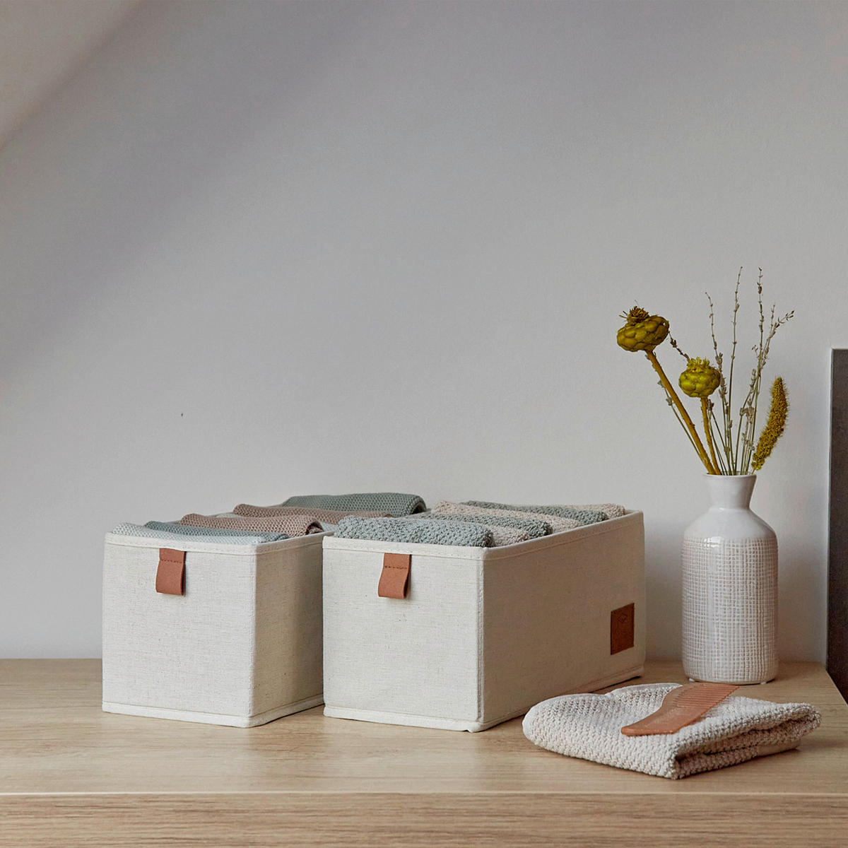 AUFBEWAHRUNGSBOXEN-SET Premium  - Beige, Basics, Karton/Textil (30/15/15cm) - Store It