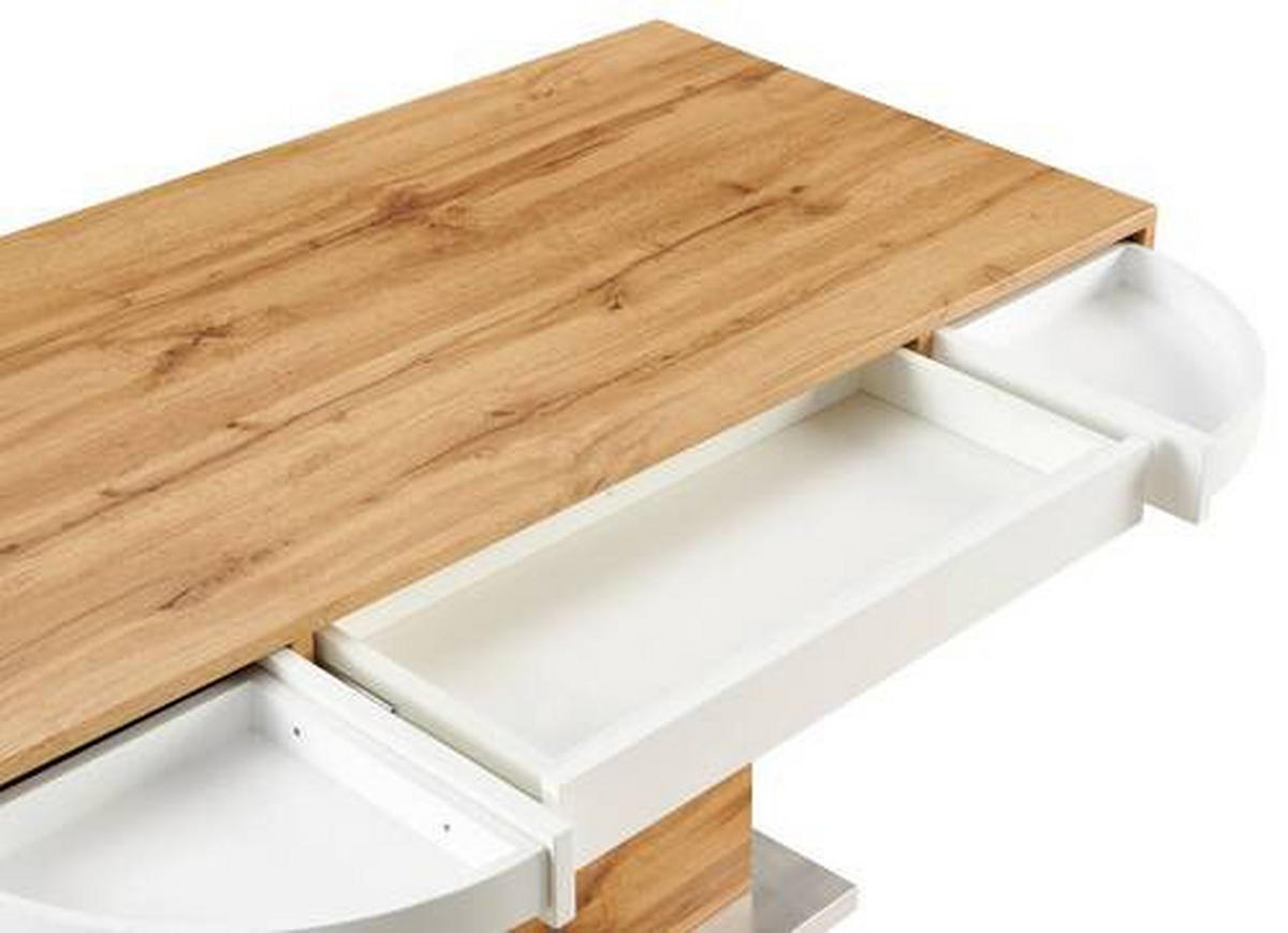 COUCHTISCH in Metall, Holzwerkstoff 140/70/48-77 cm  - Weiss/Eichefarben, Design, Holzwerkstoff/Metall (140/70/48-77cm) - Livetastic