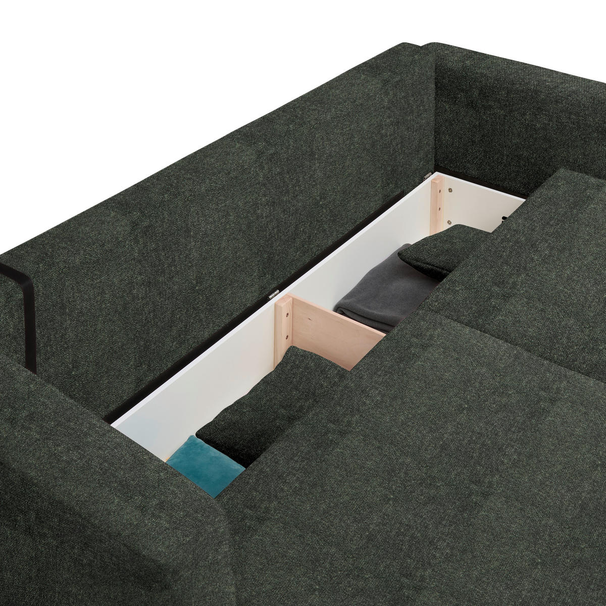 SCHLAFSOFA  mit Stoffauswahl, Schlafen auf Sitzhöhe, Rücken echt Velours Dunkelgrün  - Dunkelgrün/Schwarz, Design, Kunststoff/Textil (250/92/105cm) - Carryhome