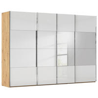 SCHWEBETÜRENSCHRANK 316/223/68 cm 4-türig Weiß, Eiche Artisan  - Chromfarben/Weiß, Design, Glas/Holzwerkstoff (316/223/68cm) - Novel