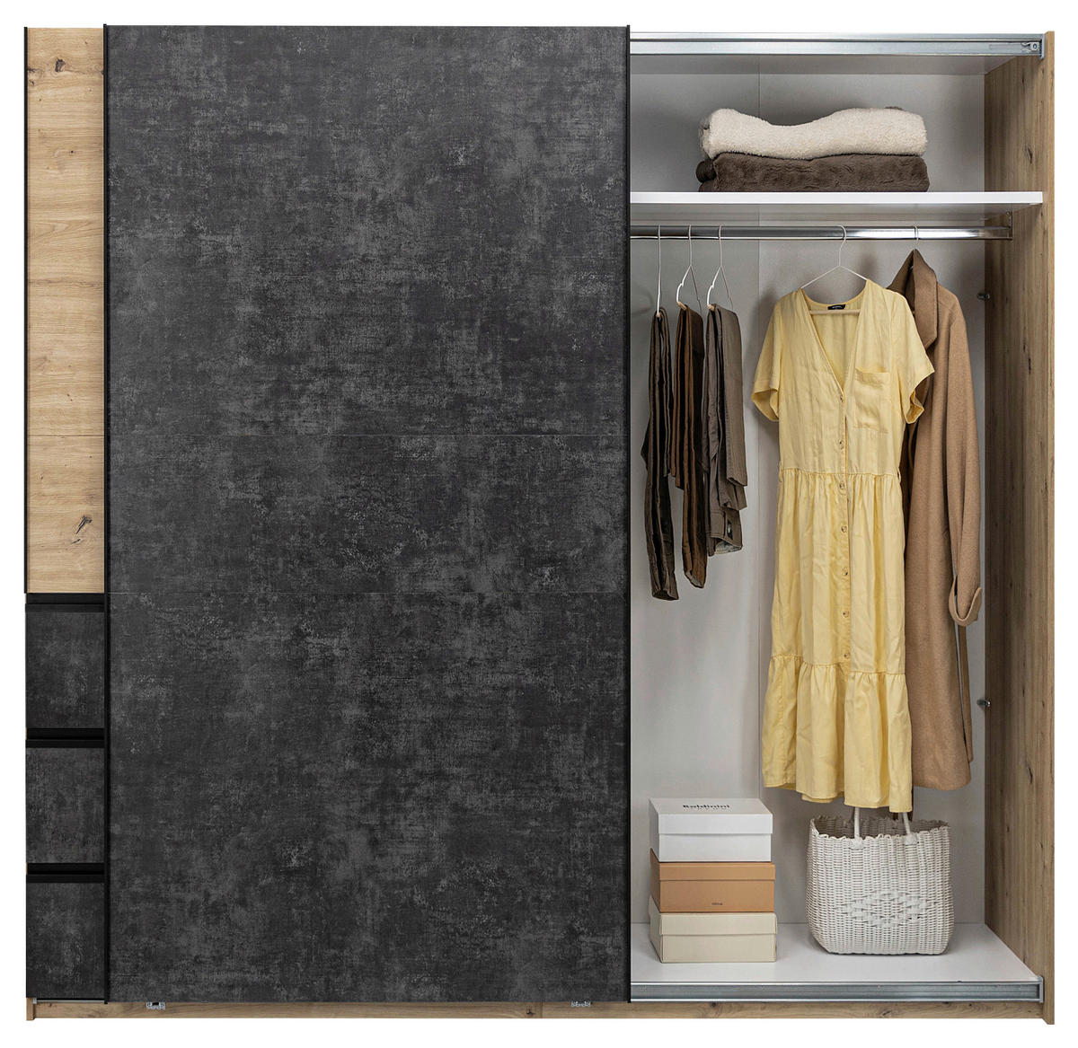 SCHIEBETÜRENSCHRANK 215/205/61,5 cm  - Taupe/Schwarz, MODERN, Holzwerkstoff/Metall (215/205/61,5cm) - MID.YOU