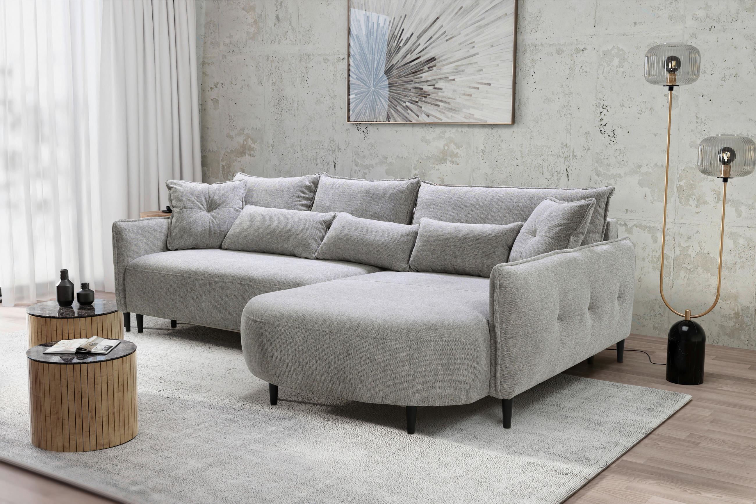 ECKSOFA Hellgrau Chenille  - Hellgrau/Schwarz, MODERN, Textil/Metall (285/200cm) - Carryhome