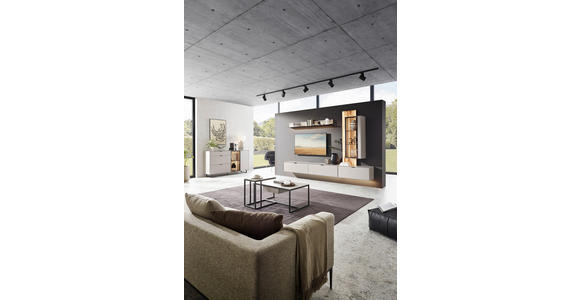 WOHNWAND  in Grau, Wildeiche  303,8/220,3/37,1 cm  - Wildeiche/Schwarz, Design, Glas/Holz (303,8/220,3/37,1cm) - Dieter Knoll