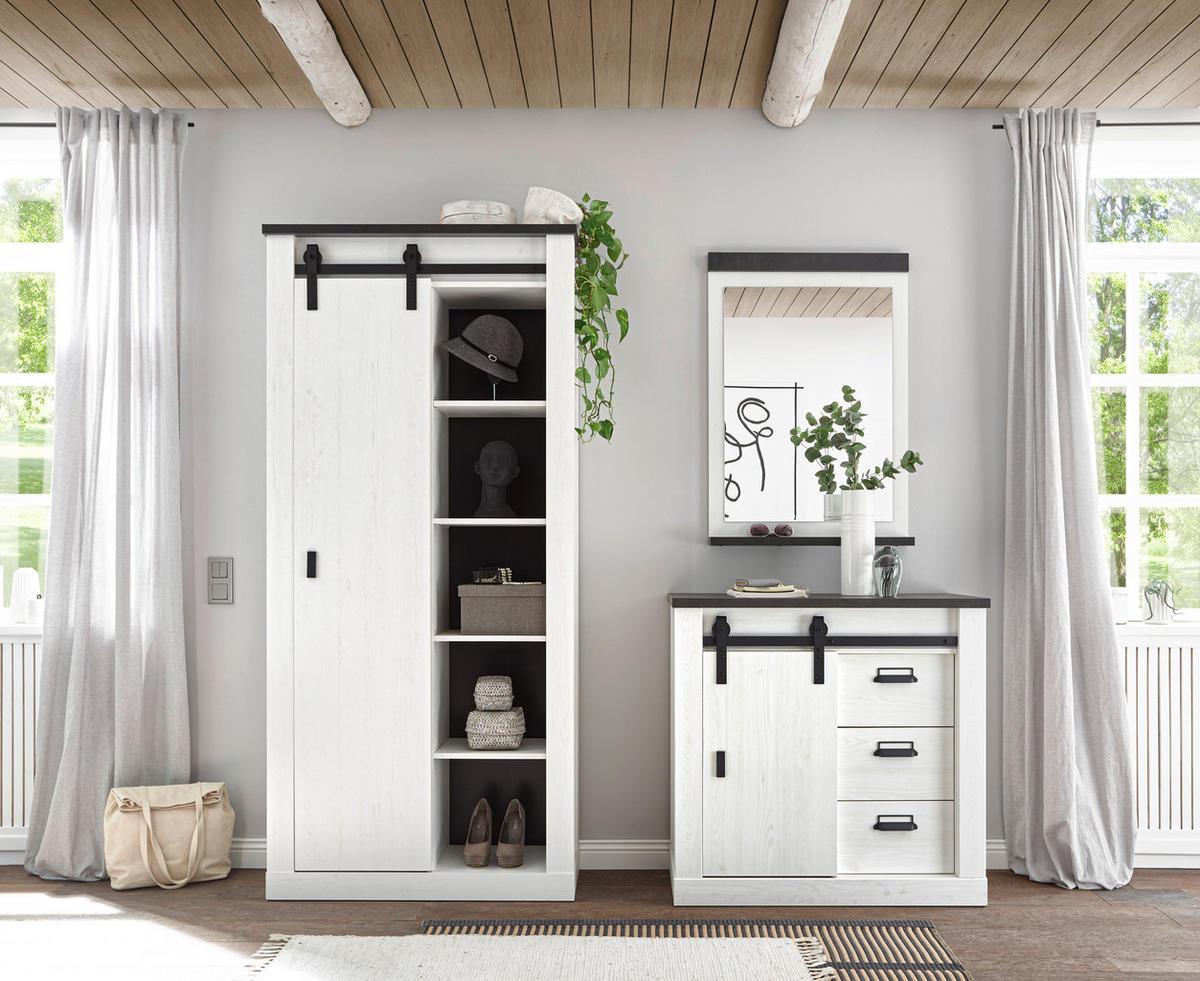 GARDEROBE 3-teilig  in 206/201/43 cm  - Anthrazit/Weiß, Design, Glas/Holzwerkstoff (206/201/43cm) - Modante