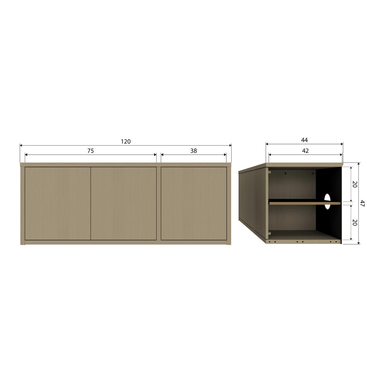 LOWBOARD Turner  in 120/47/44 cm  - Schlammfarben, Design, Holz/Holzwerkstoff (120/47/44cm) - Livetastic