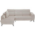 ECKSOFA Beige Chenille  inkl. Zierkissen, Bettkasten, Schlaffunktion, Rücken echt, Kopfteilverstellung, Liegefläche im Originalstoff  - Beige/Schwarz, KONVENTIONELL, Textil/Metall (185/266cm) - Carryhome