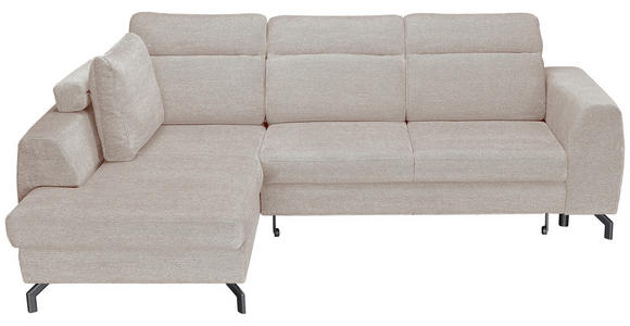 ECKSOFA Beige Chenille  inkl. Zierkissen, Bettkasten, Schlaffunktion, Rücken echt, Kopfteilverstellung, Liegefläche im Originalstoff  - Beige/Schwarz, KONVENTIONELL, Textil/Metall (185/266cm) - Carryhome