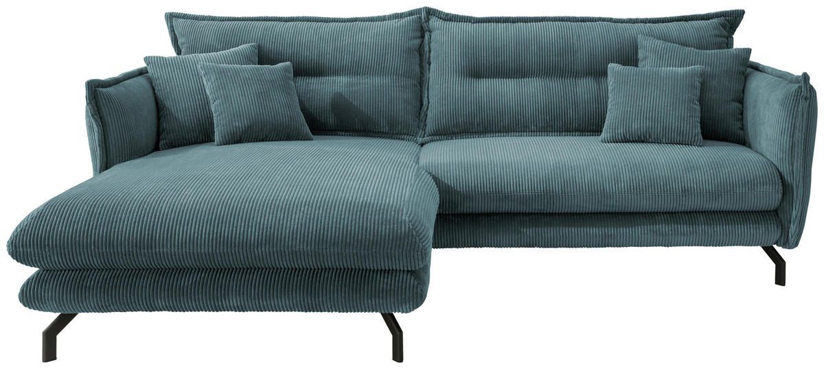 ECKSOFA in Cord Petrol  - Petrol/Schwarz, Modern, Textil/Metall (180/255cm) - Livetastic