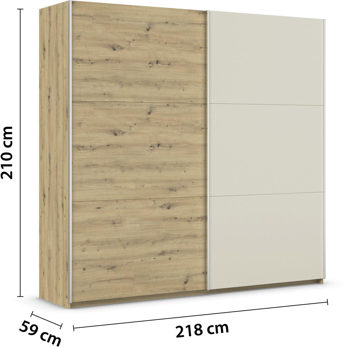 SCHWEBETÜRENSCHRANK 218/210/59 cm 2-türig Champagner, Eiche Artisan  - Champagner/Alufarben, Design, Holzwerkstoff/Metall (218/210/59cm) - Rauch Möbel