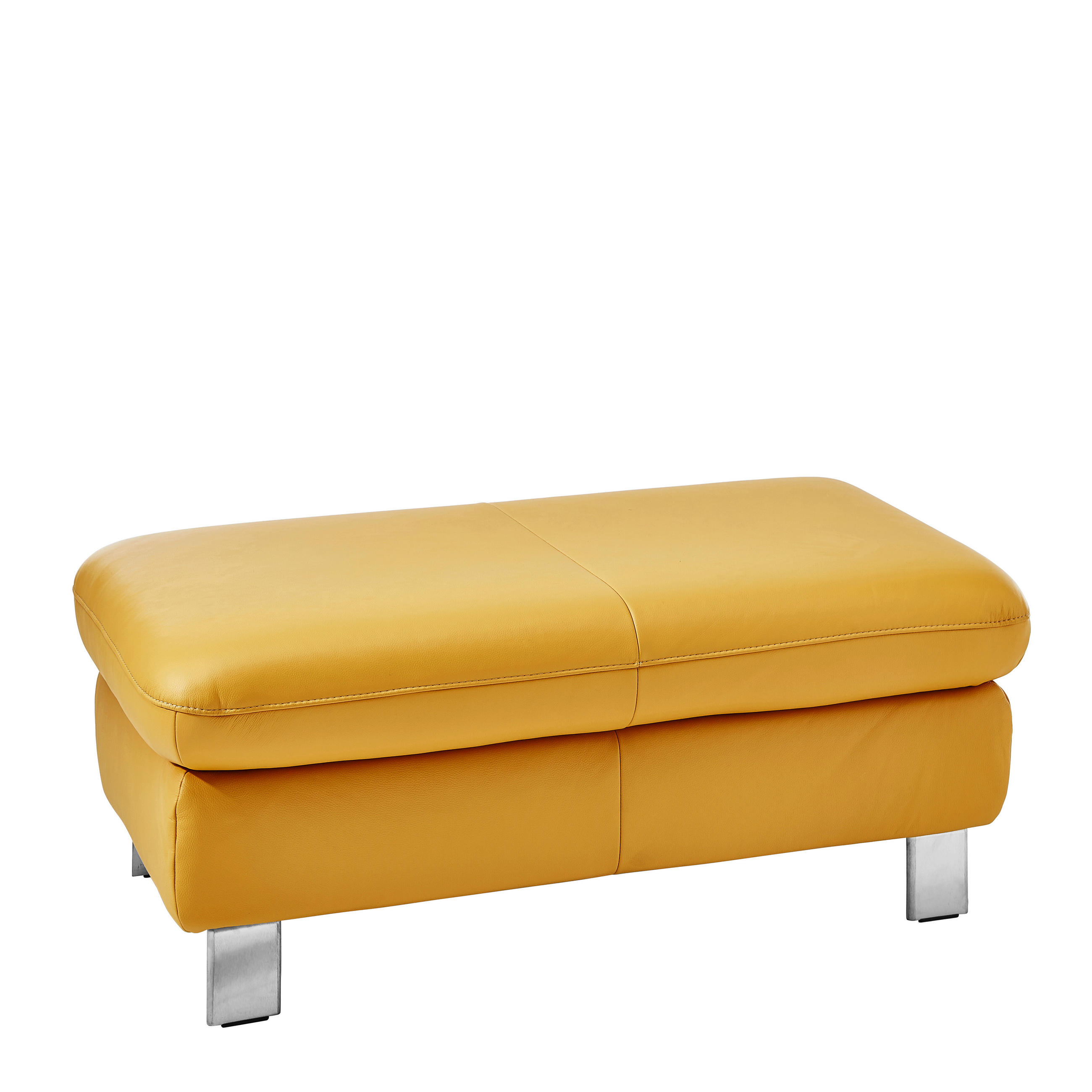 HOCKER in Leder Gelb  - Gelb/Alufarben, Design, Leder/Metall (120/52/65cm) - Cantus