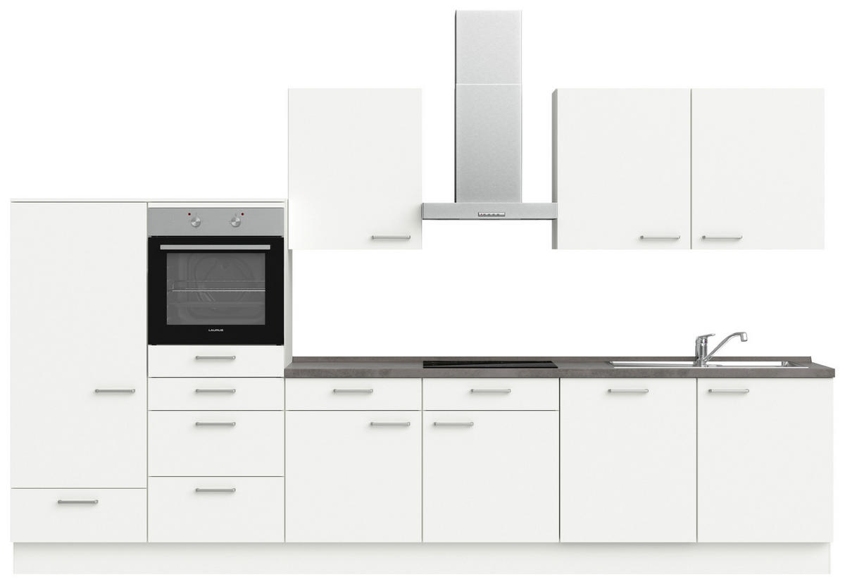 KÜCHENBLOCK 360 cm   in Weiß, Schieferfarben  - Schieferfarben/Edelstahlfarben, MODERN, Holzwerkstoff/Metall (360cm) - Nobilia
