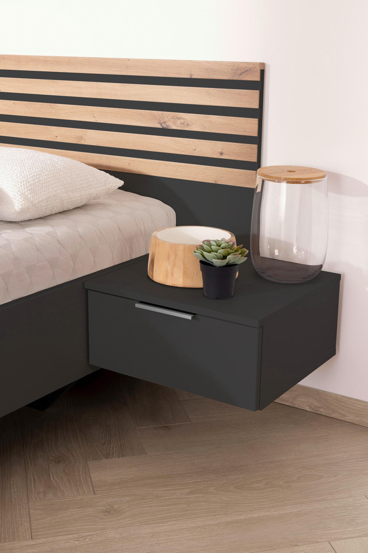 POSTEL S NOČNÍMI STOLKY, 180/200 cm, šedá - šedá, Moderní, kompozitní dřevo (180/200cm) - Rauch Möbel