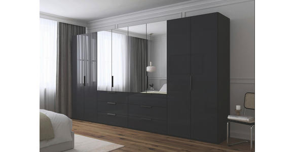 DREHTÜRENSCHRANK 400/223/61 cm,  in Graphitfarben, 8-türig  - Graphitfarben, Basics, Glas/Holzwerkstoff (400/223/61cm) - Novel