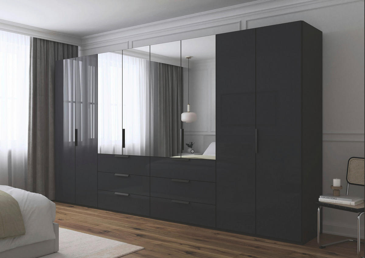 DREHTÜRENSCHRANK 400/235/61 cm,  in Graphitfarben, 8-türig  - Graphitfarben, Basics, Glas/Holzwerkstoff (400/235/61cm) - Novel