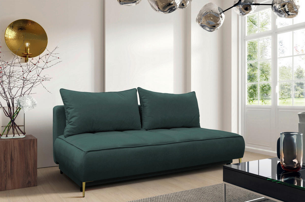 SCHLAFSOFA in Velours Blau  - Blau/Goldfarben, Design, Textil/Metall (200/90/97cm) - MID.YOU