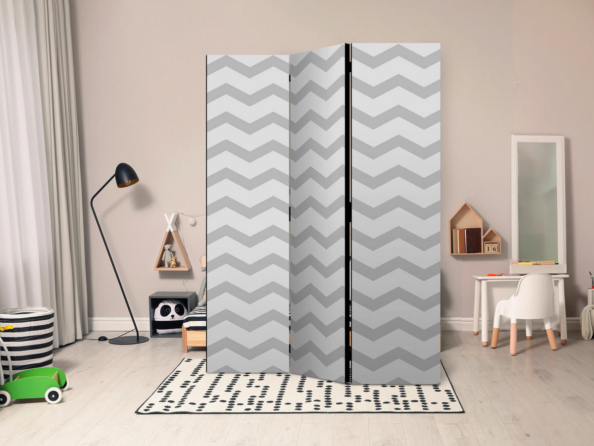 PARAVENT mit 3  Flügel - Hellgrau/Grau, Basics, Holz/Textil (135/172/3cm) - artgeist