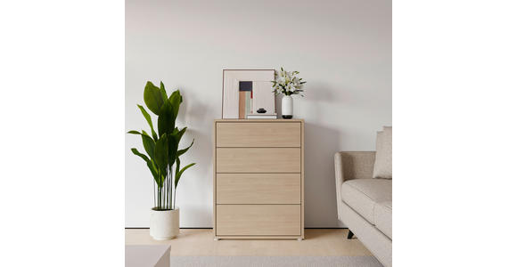 KOMMODE , 75/99/35 cm, 4 Schublade(n)  - Eichefarben/Silberfarben, Trend, Holzwerkstoff/Kunststoff (75/99/35cm) - Carryhome