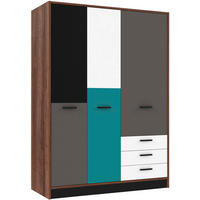 Șifonier, 144/200/60 cm, gri, verde, negru, alb, culoare lemn stejar - alb/verde, Design, plastic/metal (144/200/60cm) - Carryhome