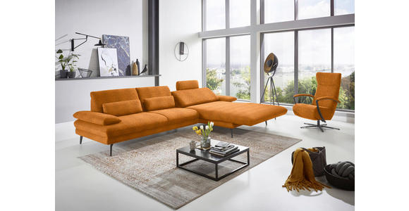 ECKSOFA in Chenille Orange  - Schwarz/Orange, Design, Textil/Metall (310/180cm) - Dieter Knoll